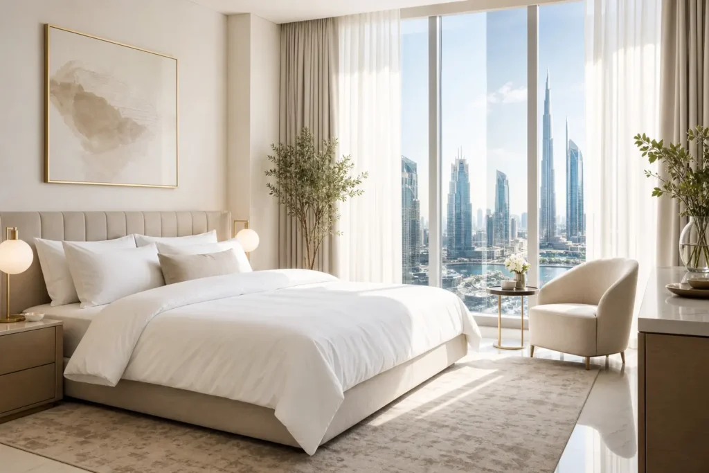 How to Choose the Best Mattress Cleaning Service in Dubai 1 Freshly cleaned mattress in a bright, modern Dubai bedroom with soft natural light